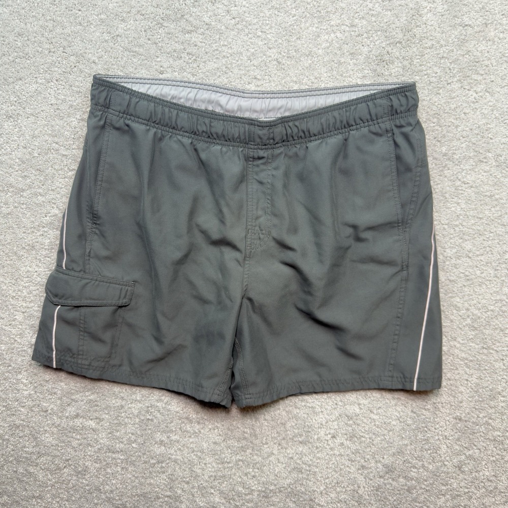 Nike Swim Trunks Men's Large Gray Cargo Pocket Mesh Lined Swoosh Shorts Poolside